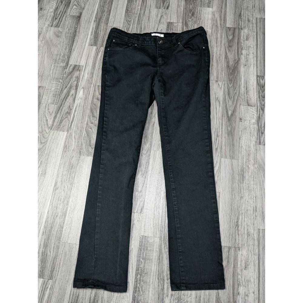 Xhilaration Womens Black Stretch Mid Rise Dark Wash Straight Denim Jeans 13
